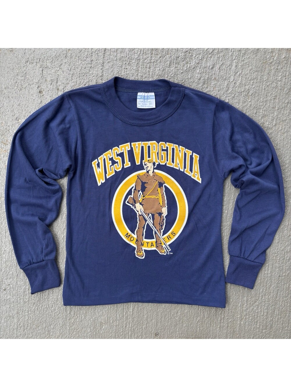 Vintage 1989 West Virginia University mountaineers 80s NEW PJ Shirt KIDS Medium